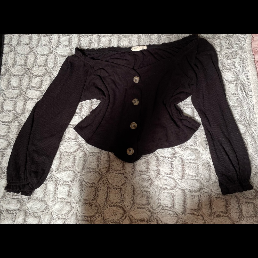Black Button Crop Top